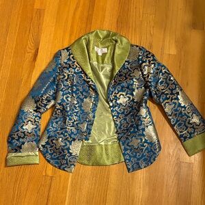 Luxurious Blue and Gold Brocade Blazer